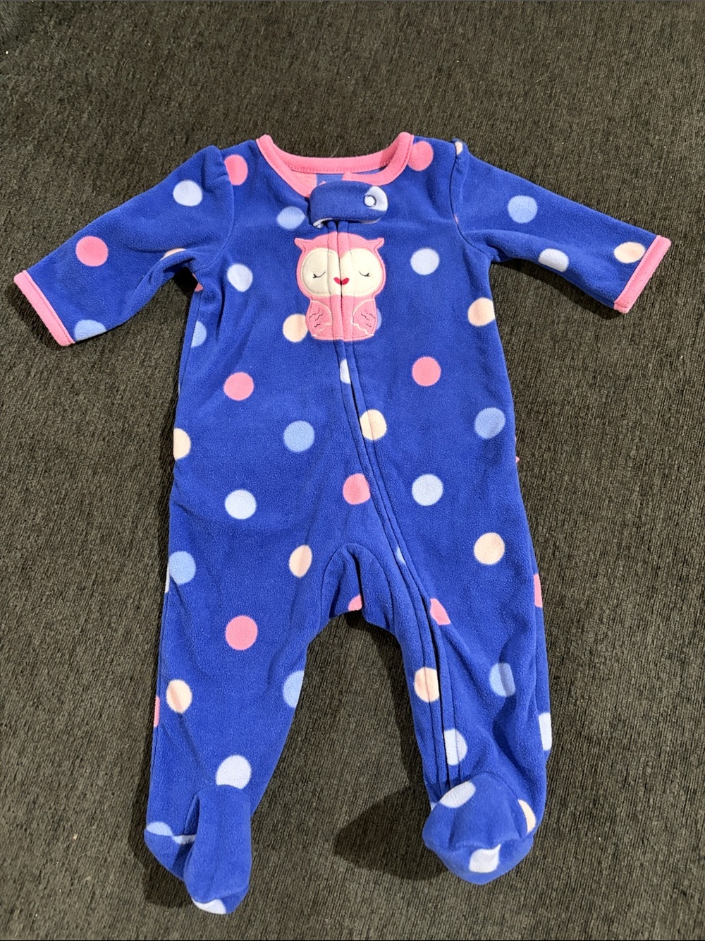 Child of Mine by Carter's Blue Polka Dot Fleece Footed Pajamas with Pink Owl